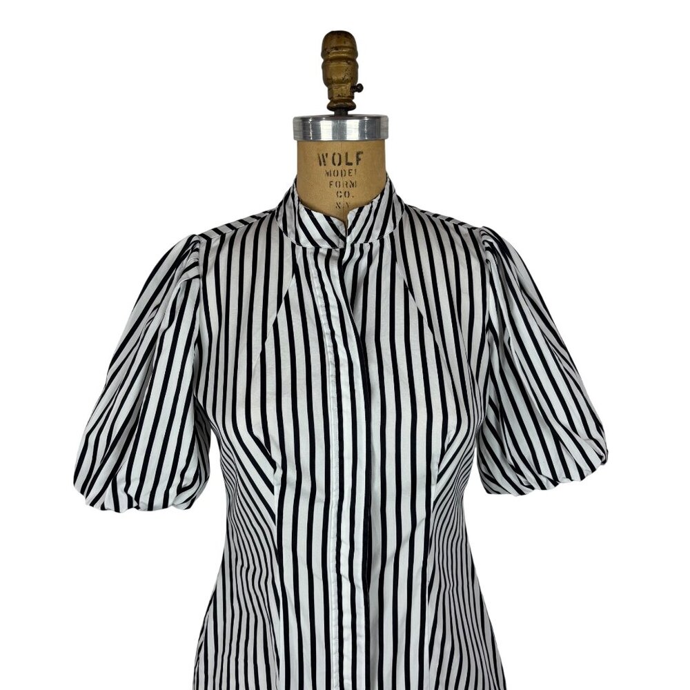Banana Republic Stripe Top Womens Size Small Y2K Black White Striped Puff Sleeve - Picture 3 of 12